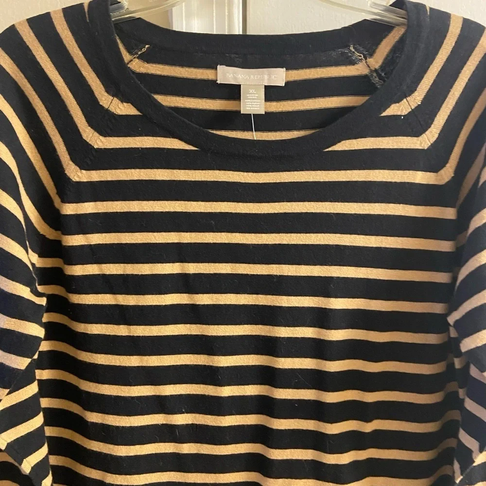 Banana Republic sweater striped animal print crewneck tan black XL New